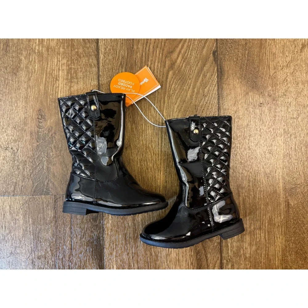 Gymboree Classics Boots Girls Size 7‎ Black Faux Patent Leather Shoes Tall New